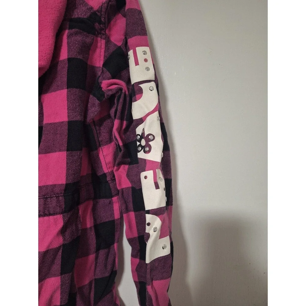 The Place Original 1989 Girls XL 14 Pink Black Plaid Hooded Flannel Shirt